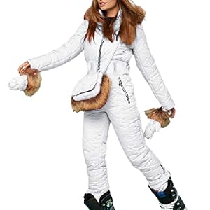 BOTCAM Combinaison de ski pour femme - Une pièce - Imperméable - Longue combinaison de ski - Thermique - Vêtement de ski chaud avec capuche - Combinaison de ski - Ensemble de ski - Combinaison