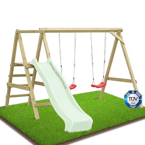 Gartenpirat Premium Schaukelgestell Typ 4.2 Zwei Schaukelsitze Kletterleiter - 303 x 180 x 200 cm - Doppelschaukel aus Holz - TÜV geprüft