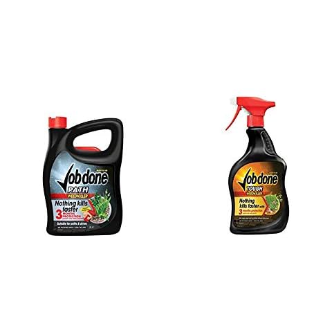 Job Done 86600139 Path Weedkiller, Path, Patio & Driveway Weedkiller Protects for 3 Months, 3L, Ready-To-Use & Done 86600140 Tough Weedkiller, Weedkiller Protects for 3 Months, 1L, Ready-To-Use Cover