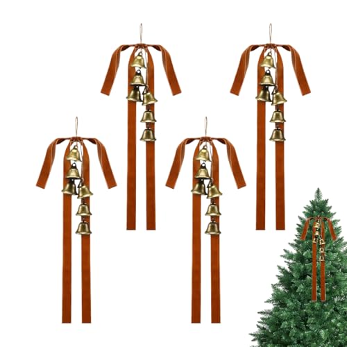 De Árbol De Navidad - Decoración De Temporada | Acento De Puerta De Chimenea De Vacaciones | Conjunto De De Terciopelo Con Campanas De 4 Piezas | Mantel De Pared Mantel Escalera