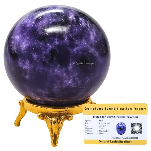 Image of Certified Lepidolite Crystal Ball for Meditation - Premium Crystal Vastu Items for Home and Feng Shui Items for Good Luck - Ideal for Pooja Supplies and Spiritual Practices (2 inch Inch)