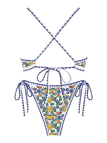 Image of ZAFUL Women's Tie Back Padded High Cut Bralette Bikini Set Two Piece Swimsuit