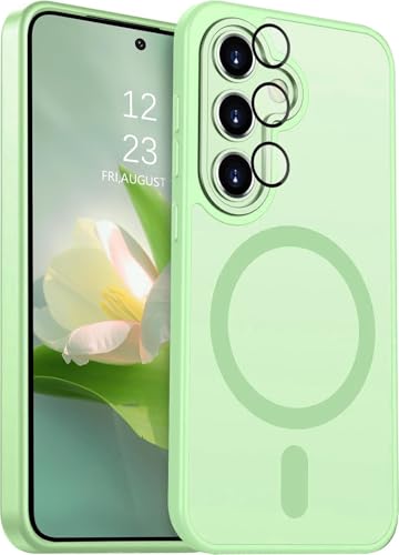 Image of Elzzi Magnetic Magsafe for Samsung S24 5g Case, Upgraded [Full Camera Protection] [Compatible with Magsafe] [Translucent Matte] Shockproof Protective Phone Case for Men & Women - Light Green