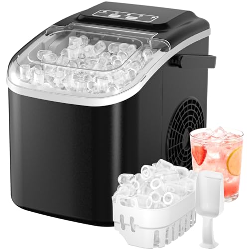 Acmeenjoy Eiswürfelmaschine 12KG/24H, Eiswürfelmaschine Klein 1,2L, Selbstreinigend Ice Maker mit Griff-Eiswürfelkorb/Schaufel, 8 Eiswürfel in 6-9 Minuten, für Küche/Büro/Party/Zuhause/Büro RV