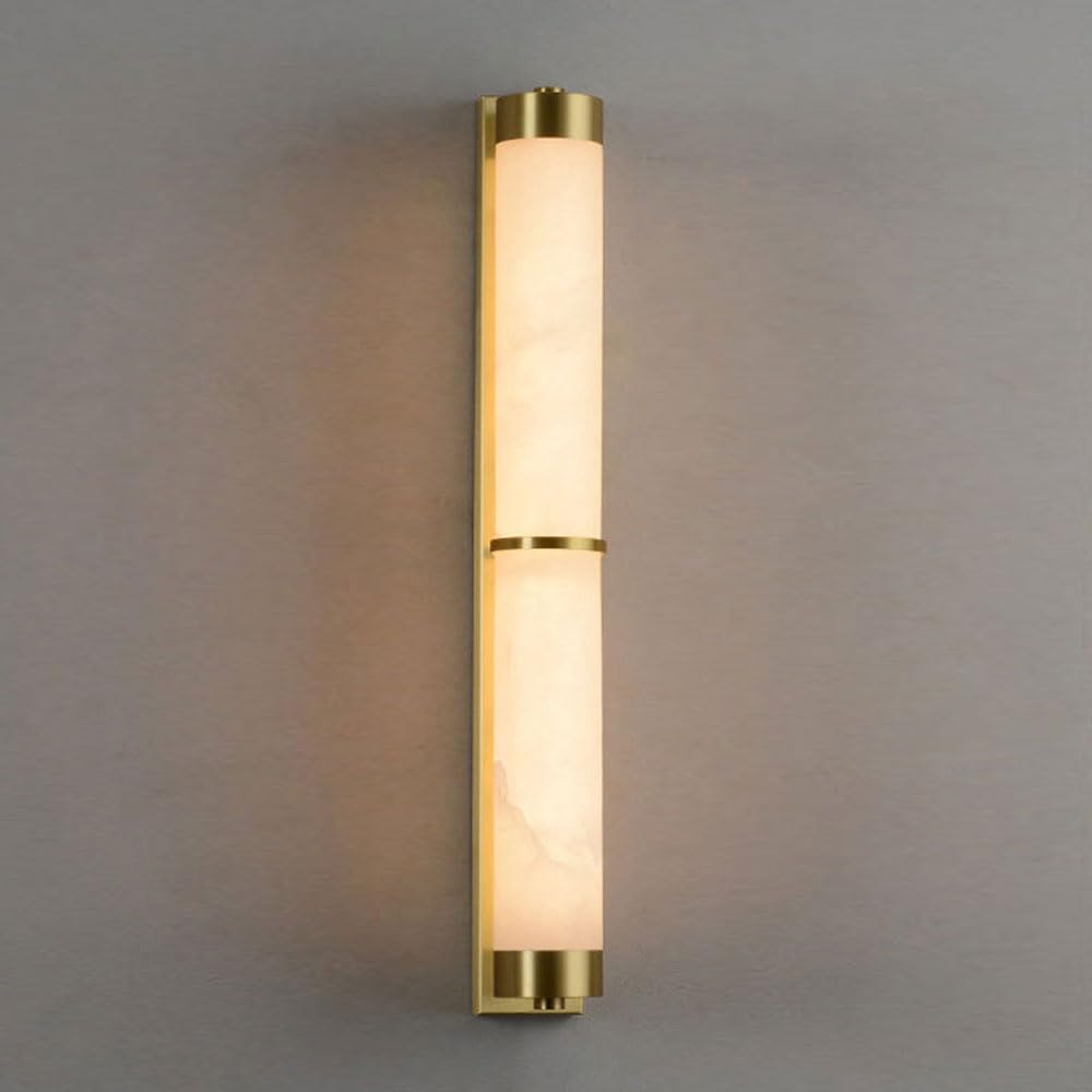 SSBHDM 23.6 Inch Cylindrical Alabaster Wall Light, Nordic Industrial Style Wall Sconce, LED Light Source Copper Wall Lamp, Living Room Restaurant Corridor Decoration Light Fixtures