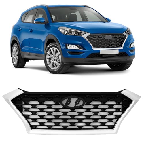 PENSUN Front Bumper Upper Grille Grill Fit for Hyundai Tucson 2019 2020 2021 (For Models without Front Camera) Chrome Trim & Black W/Black Accents HY1200225 86350D3500