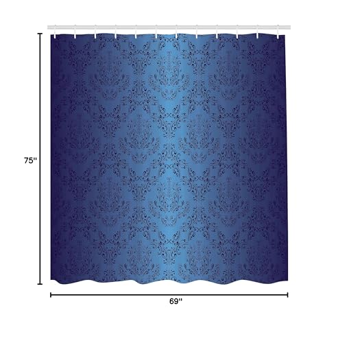 Ambesonne SC_14394_NAVY_BLUE_06.06_LONG Navy Blue Shower Curtain, Antique Baroque Floral Swirling Patterns Victorian Vintage Retro Style, Cloth Fabric Bathroom Decor Set thumb #4