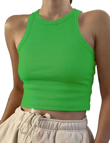 Image of Artfish Women Casual Basic Sleeveless High Neck Rib-Knit Y2k Crop Tank Top