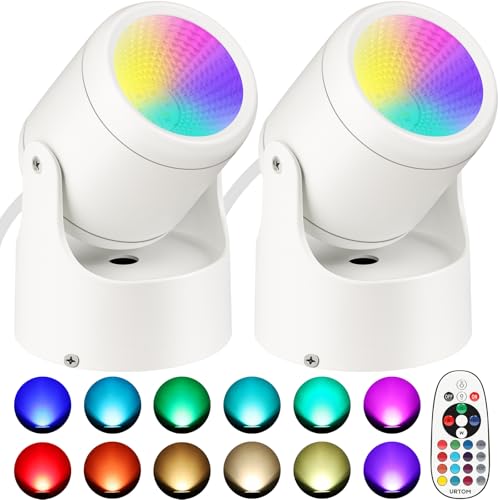 6W RGBW Uplighting Indoor Color Changing Up Lights Indoor with Remote Dimmable LED Spot Lights for Home Aluminum Accent Lighting for Party Plant Decor with 5.9 FT Plug Cord, 2 Pack