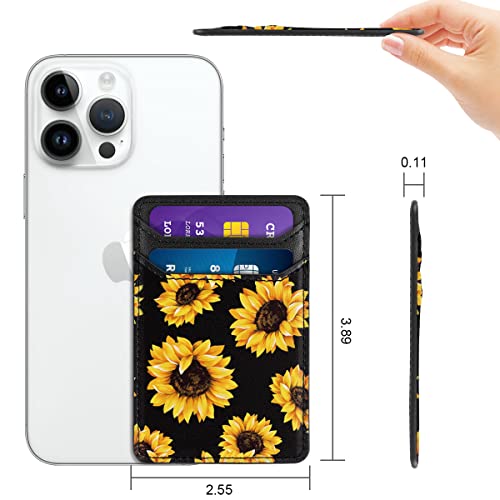 Image of 2Pack Adhesive Phone Card Holders, Cell Phone Card Wallets Sleeves Stick On, Credit Card Holders Pouch for Back of iPhone, Android and All Smartphones, Sunflower