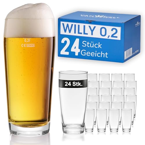 Van Well Willibecher 0,2l 24er Set - Premium Biergläser 0,2 Liter - Robustes Bierglas, Spülmaschinengeeignet, Geeicht - Pint Gläser in Gastronomiequalität - Trinkglas 200 ml für Gastronmie und Zuhause