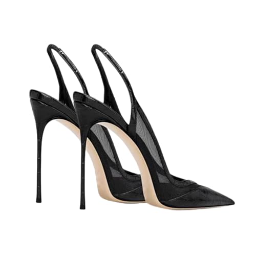 Women's High Heels, Large Size Stiletto Heels Sandals 11 CM Courts Mesh Splicing Hollow Back Pointed Pumps for Dinner Party Prom Wedding,36 EU,White3