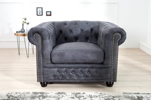 Casa Padrino Fauteuil Chesterfield Gris antique – Fauteuil de salon Gris antique – Salon Fauteuil