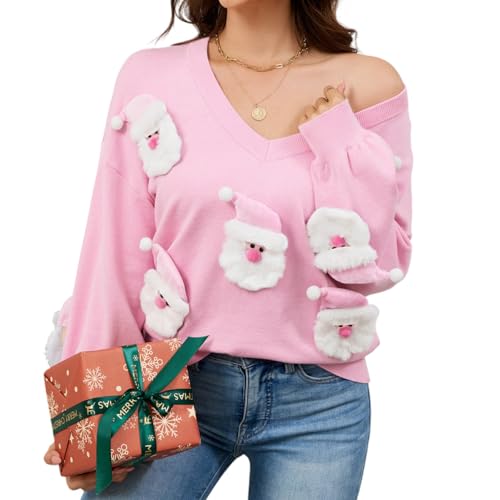 Image of LUBOT Ugly Christmas Sweaters for Women Soft Acrylic Blend Cute Fuzzy Funny Wintertime Holiday Parties Knitted Pullover