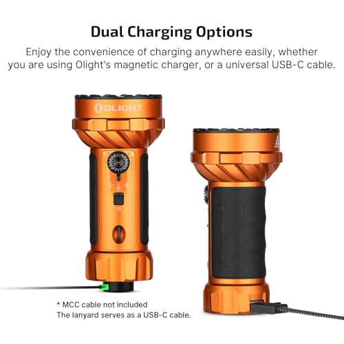 Image of OLIGHT Marauder Mini 2 Bright Flashlight 10,000 Lumen with 750 Meters Beam Distance, Rechargeable Light with Dual Charging & 5 Lighting Modes for Outdoor, Camping, Emergencies (Orange)