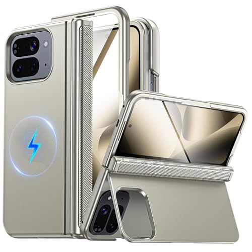 CENMASO Magnetic for Google Pixel 10 Pro Fold Case with Stand Hinge Protection Hidden Kickstand Screen Protector Slim Shockproof Phone Case for Pixel 10 Pro Fold(Natural Titanium)