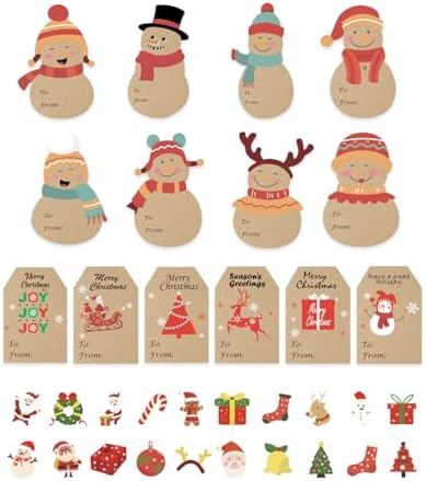 520 Tags Christmas Gift Tags Stickers, Self-Adhesive Christmas Name Tags, Gift Tags for Christmas Presents, Decorative Vintage Kraft Christmas Labels for Xmas Holiday, Presents Envelopes Decoration