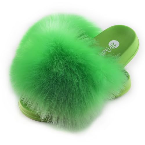 Image of Women's Faux Fur Slides, Open Toe Cute Fur Slippers, Indoor or Outdoor Comfortable Furry Slide Sandals With Fluffy Fur