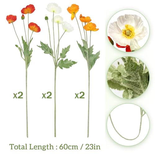 Horsqk 00123 Artificial Flowers 6Pcs Artificial Poppy Silk Flowers thumb #1