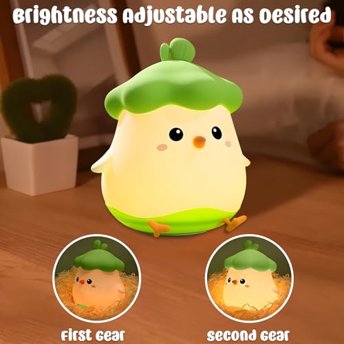 Image of Vegetable Chicken Silicone Sleeping Light - Cute Bedroom Decorative Lamp with Two Levels of Luminance Adjustable Vegetable Silicone Light Bedside Touch for Boys and Girls Bedroom Gifts