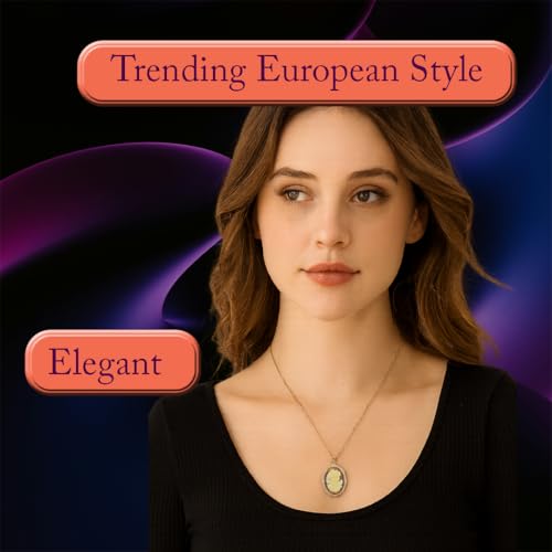 Gold-Plated Victorian Necklace - Vintage Cameo Pendant with Amber Background - Classic Bead Chain Design - Gift Box Included4