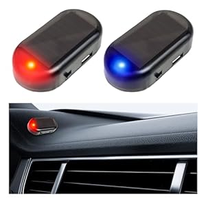 Augeny 2PCS Car Solar Power Simulated Dummy Alarm, Anti-Theft LED Flashing Security Light Fake Lamp with USB Charger Port, Universal Automotive Warning Accessories for Most Cars