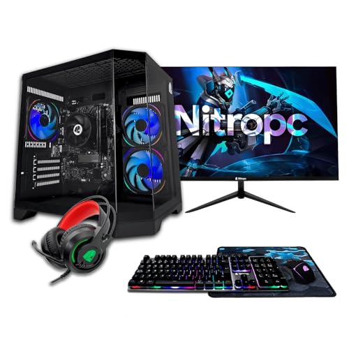 NitroPC - Pack Bronze | PC Gaming Completo (AMD Ryzen 5 4650G 6/12 4.2GHz, RX Vega 7, RAM 16GB, M.2 1TB, Windows 11 | WiFi, Monitor 24', Teclado, ratón, Auriculares) Ordenador sobremesa (Negro)