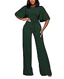 Womens Loose Short Sleeve Belted Wide Leg Pant Romper Jumpsuit Casual Business One Piece Outfits