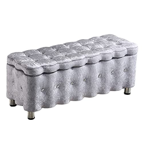Acogedor banco tapizado gris claro para ventana, reposapiés, taburete de felpa suave para sala de estar, dormitorio, pasillo, entrada, muebles versátiles para el hogar