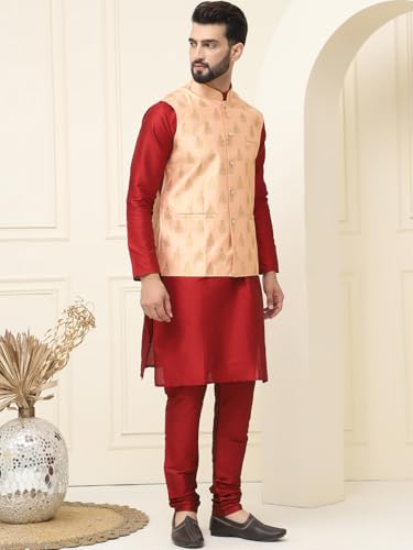 Image of SOJANYA (Since 1958 Men's Silk Blend Kurta Pyjama With Self Design Nehru Jacket