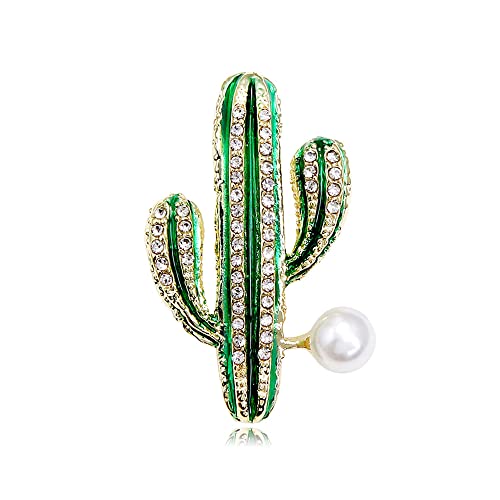 Image of Cute Cactus Brooch Pin for Women Girls Faux Pearl Rhinestone Crystal Lapel Pin Clip Sweater Scarves Hats Backpacks Badge Jackets Corsage Brooches Pins Dainty Jewelry Christmas Birthday Gifts