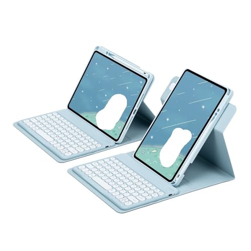Étui protection iPad 10e gén rotatif 360 avec clavier amovible bleu ciel