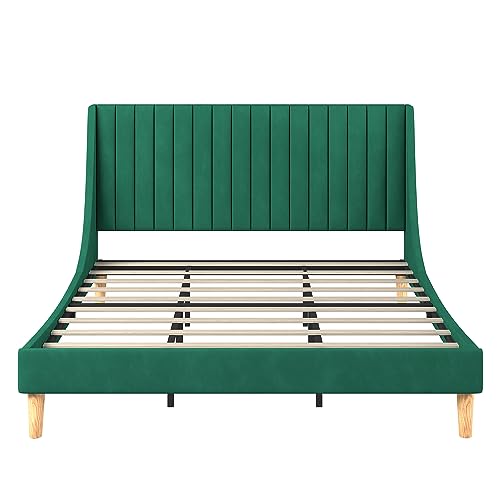 Molblly Moldura de cama king size com cabeceira estofada, moldura forte e suporte de ripas de madeir