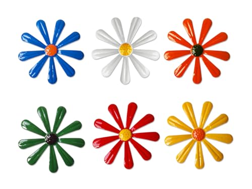Tsilin 6 Pcs Metal Flowers Garden Fence Ornaments,Wall Art Hanging Decoration Daisy Garden Decor For Wall Decor Living Room Bedroom Dining Room Outdoor Backyard Porch Patio Fence
