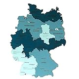 Mapa de Alemania en 3D, mapa de Alemania, regalo de aniversario, mapa de Alemania, decoración de pared de madera, regalo para el hogar (40 x 30 cm, azul)