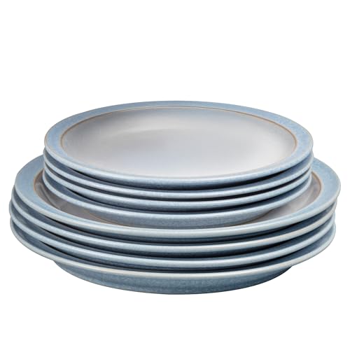 Denby - Elements Dinner & Lunch Plate 8 Piece Set - Blue Glaze, Dishwasher Safe 4 x Medium & Large Plates - Microwave & Oven Proof Stoneware Lunch & Dinner Dishes - Chip Resistant for Everyday Use Denby - Elements Dinner & Lunch Plate 8 Piece Set - Blue Glaze, Dishwasher Safe 4 x Medium & Large Plates - Microwave & Oven Proof Stoneware Lunch & Dinner Dishes - Chip Resistant for Everyday Use