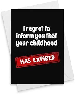 Funny Birthday Card - I Regret To Inform You That Your Childhood Has Expired - 18th Birthday For Men Women Joke Turning 18 Years Old Son, Daughter. Eighteenth Girl Gift Her Age Fabulous Year [00111]
