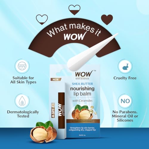 Image of WOW Skin Science Shea Butter Nourishing Lip Balm with Ceramides - Hydrating Lip Balm for Dry, Chapped Lips | Strengthens Lip Skin Barrier | SPF 30 | 4g