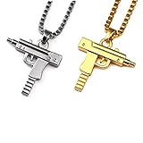 Meiligo Fashion Womens Mens Zinc Alloy Hip-hop Machine Gun Necklace Hand Gun Pistol Pendant