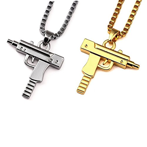 Meiligo® Fashion Womens Mens Zinc Alloy Hip-hop Machine Gun Necklace Hand Gun Pistol Pendant