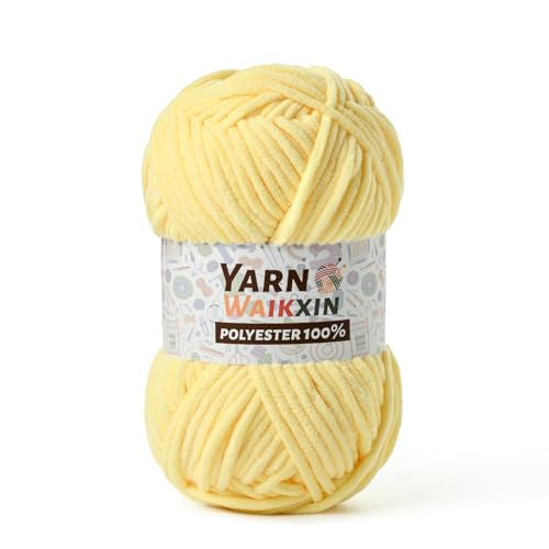 Image of Soft Chenille Yarn for Crocheting, Fluffy Chunky Crochet Yarn for Baby Blanket, (1.76oz /65.6yds) Fuzzy Velvet Yarn for Amigurumi&DIY Puzzle、Crafts、Scarf(Light Yellow)