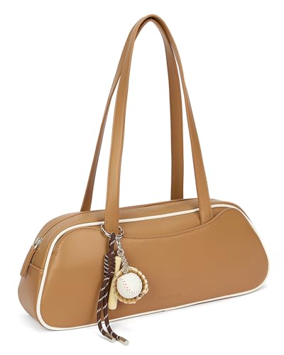 BOSTANTEN Handbags for Women Trendy Vegan Leather Underarm Purse Daily Shoulder Bag with Baseball Charm Brown