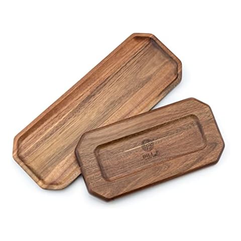 BILL.F Solid Acacia Wood Serving Trays Set of 2 (16" and 12")Rectangular Wooden Serving Platters for Dessert, Food, Vegetables, Fruit, Charcuterie, Appetizer Serving Tray, Cookie Platter Cheese Board Cover