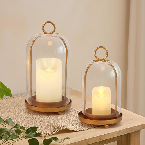 Glass Hurricane Candle Holder Decorative Gold...