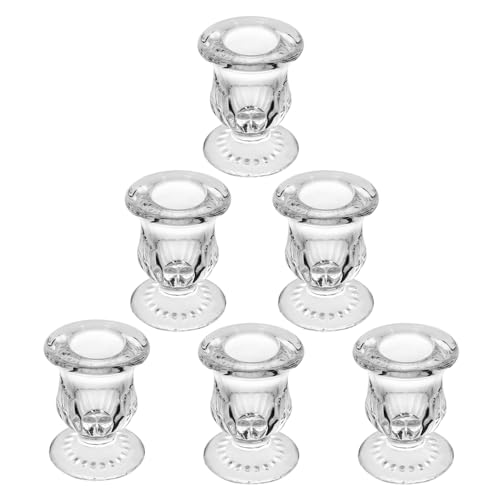 BTGLLAS Glass Taper Candle Holder Set of 6 - Clear Crystal Candlestick Holders for Tapered Candles Elegant Candle Stick Holder Set for Wedding Party Christmas Thanksgiving Festival (6 Transparent)