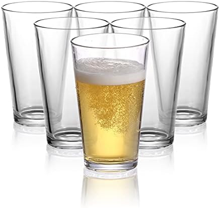 SMART EGG Beer Glasses Cup Set of 6, Drinking Glasses Set 16 Ounce for Home, Kitchen Restaurants, Bars, Parties, Highball Cocktail Mixing Glass for Water, Juice, Beer, Wine, and Cocktails