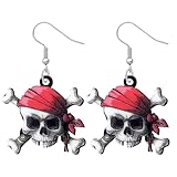 Carnaval Acrílico Pendientes de Pirata Calavera, Pendientes Colgantes, Pirata Joyería, Accesorios Disfraces para Carnaval, Regalos Novedad Festivales para Mujeres Niñas (A)