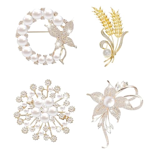Image of 4 Pcs Pearl Brooches and Pins for Women,Elegant Broches for Daily Wear and Commemorative Occasions
