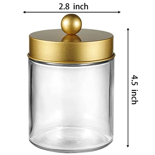 4 Pack Apothecary Jars Bathroom Vanity Storage Organizer Set -Countertop Canister With Stainless Steel Lids &Cute Stickers - Qtip Dispenser Holder For Qtips,Cotton Swabs,Makeup Sponges(Gold) #TOP4