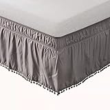 xuan dian Wrap Around Bed Skirt Queen/King,Pom Pom Bed Skirt Dust Ruffles 18 Inch Drop, Ruffled Bed Skirt with Adjustable Elastic Belt, Gray